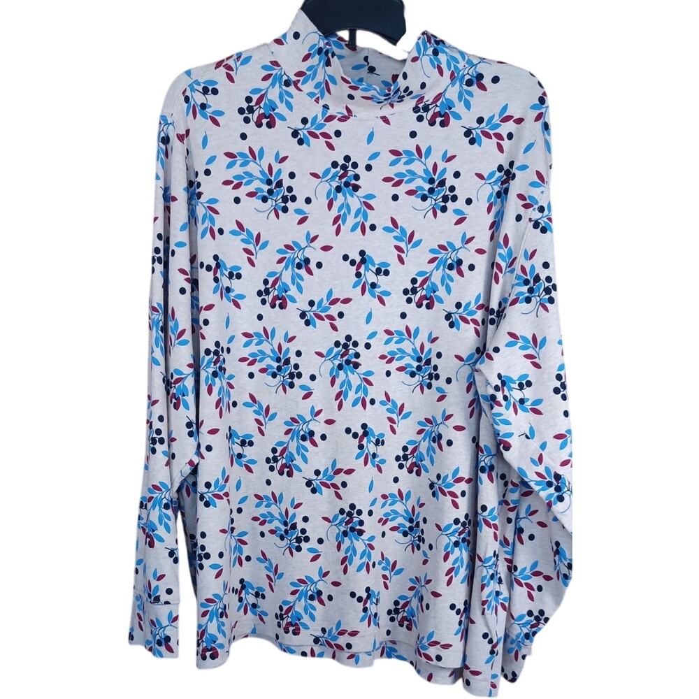 Lands' End Women's 3X Floral Mockneck Long Sleeve 100% Cotton Top Cottagecore
